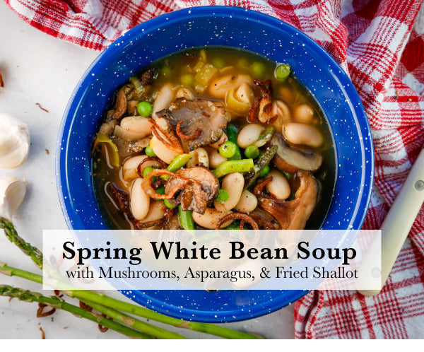 White Bean Soup in a blue bowl.