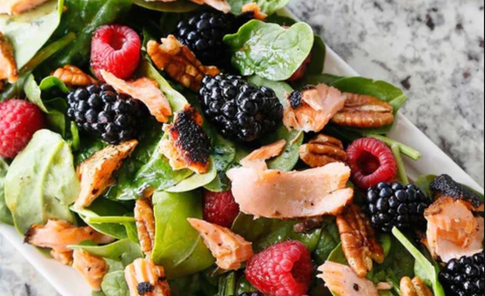 Blackened Salmon Salad with Berries & Pecans
