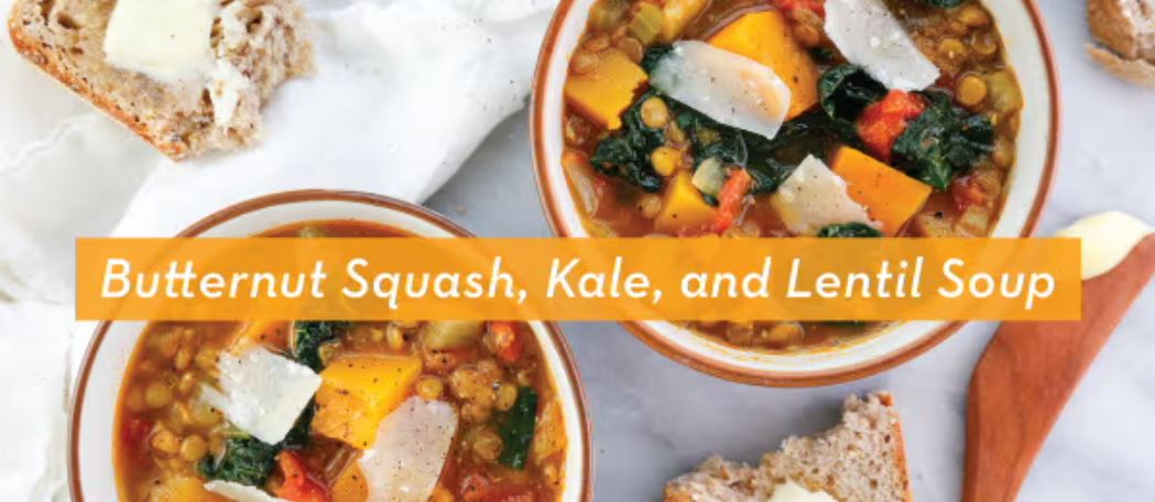 Butternut Squash, Kale, and Lentil Soup