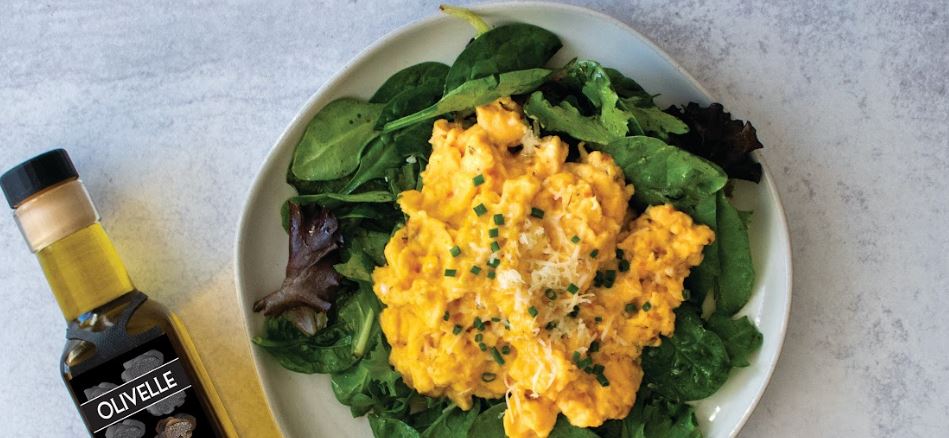 Creamy Parmesan Eggs with Truffled Greens