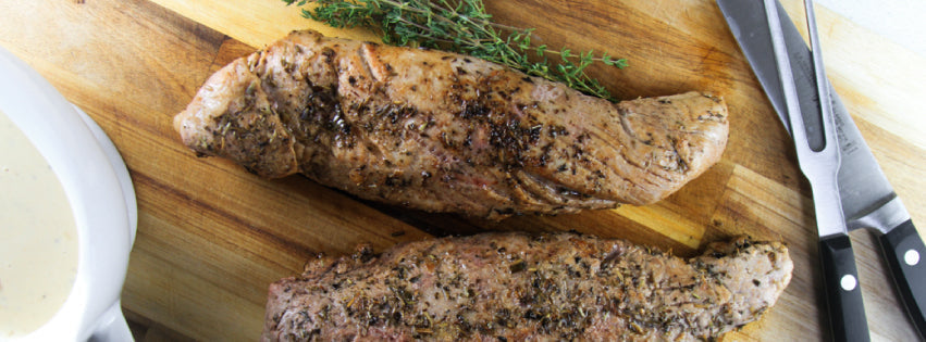 Seared and Roasted Pork Tenderloin with Peppercorn and Mustard Cream Sauce