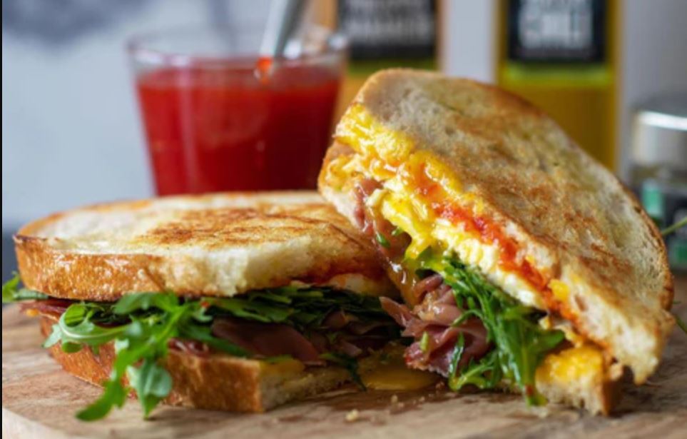 Fried Egg, Prosciutto, & Red Pepper Jam Breakfast Sandwich