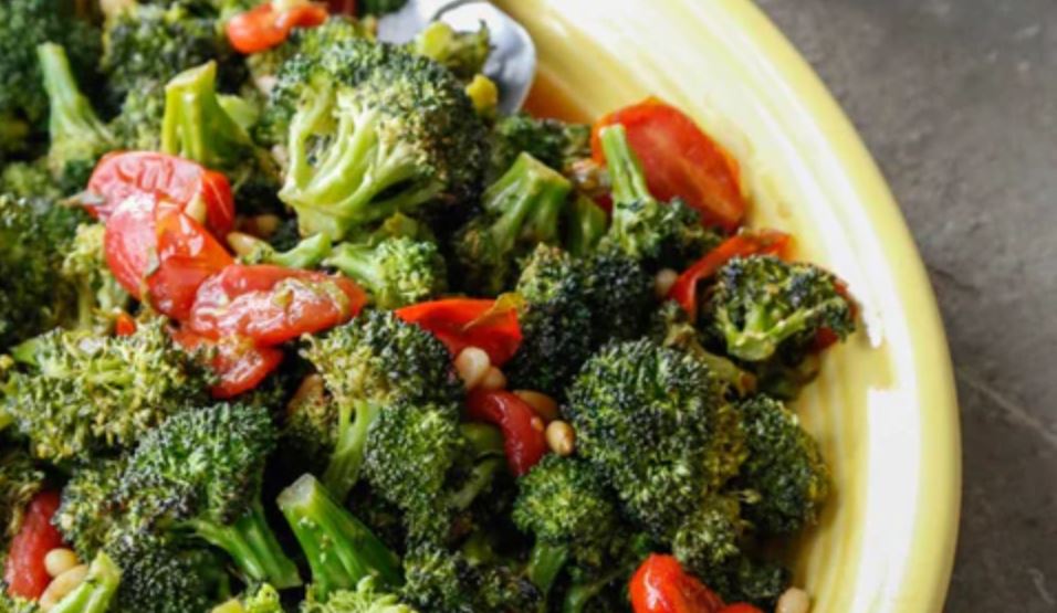 Roasted Broccoli with a Warm Tomato Herb Vinaigrette