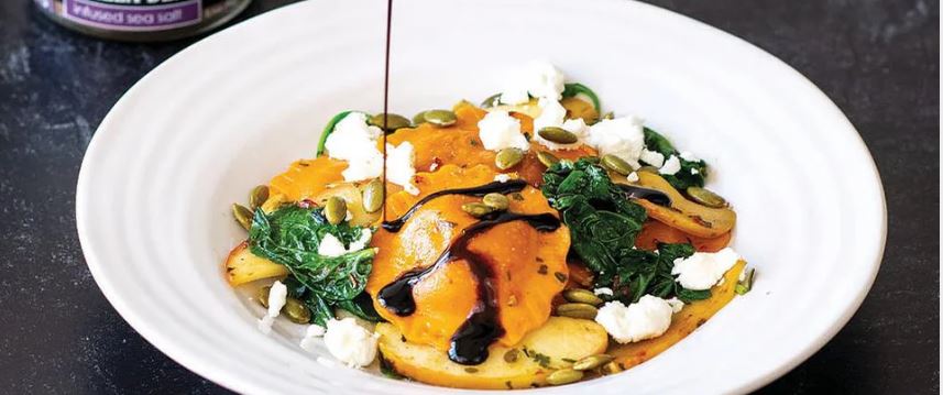 Squash Ravioli with Sautéed Apples and a Pear Balsamic Drizzle