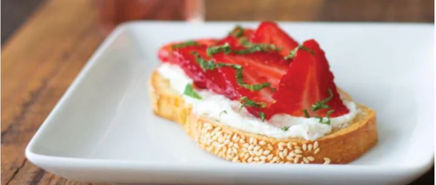 Strawberry Rose Toast with Whipped Honey Goat Cheese