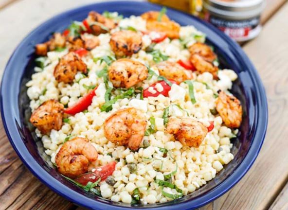 Spanish Grilled Shrimp with Feta & Basil Pasta Salad