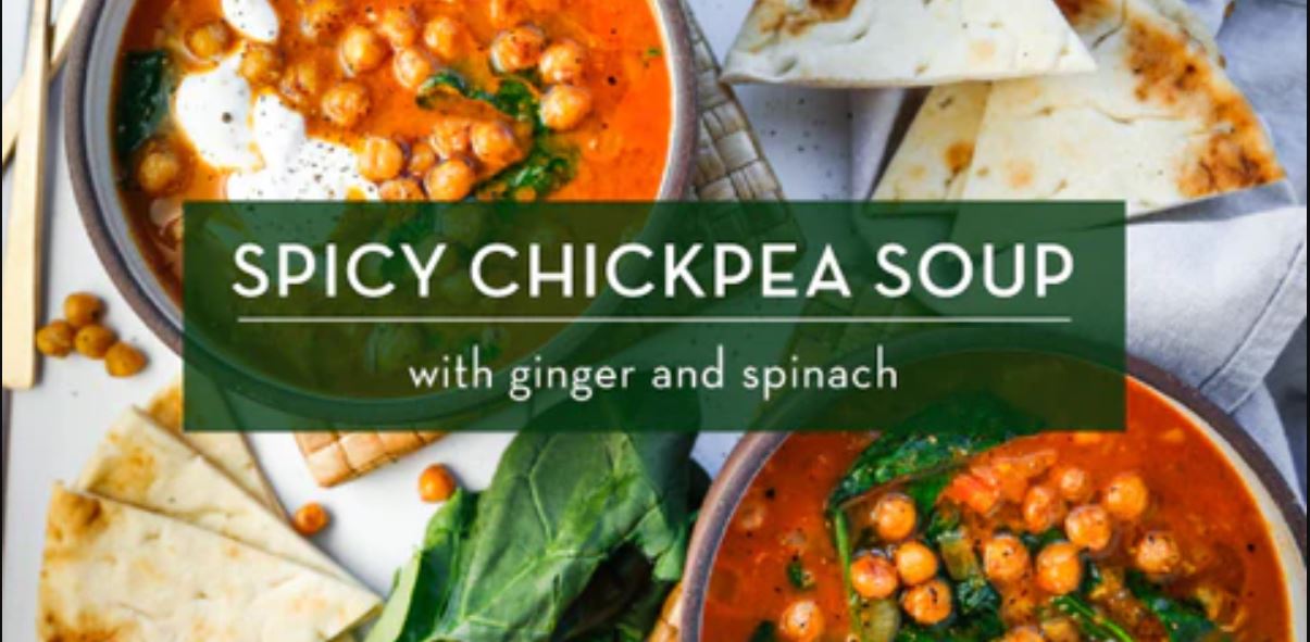 Spicy Chickpea Soup with Ginger and Spinach