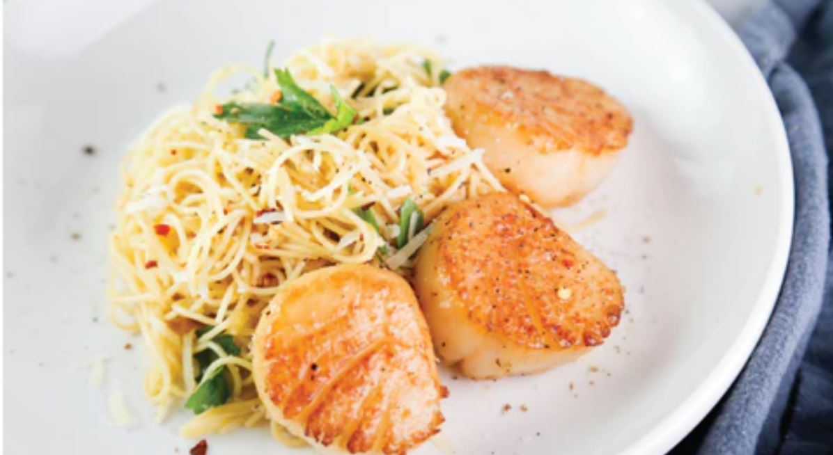 Sugar-Seared Scallops with Lemon Pasta
