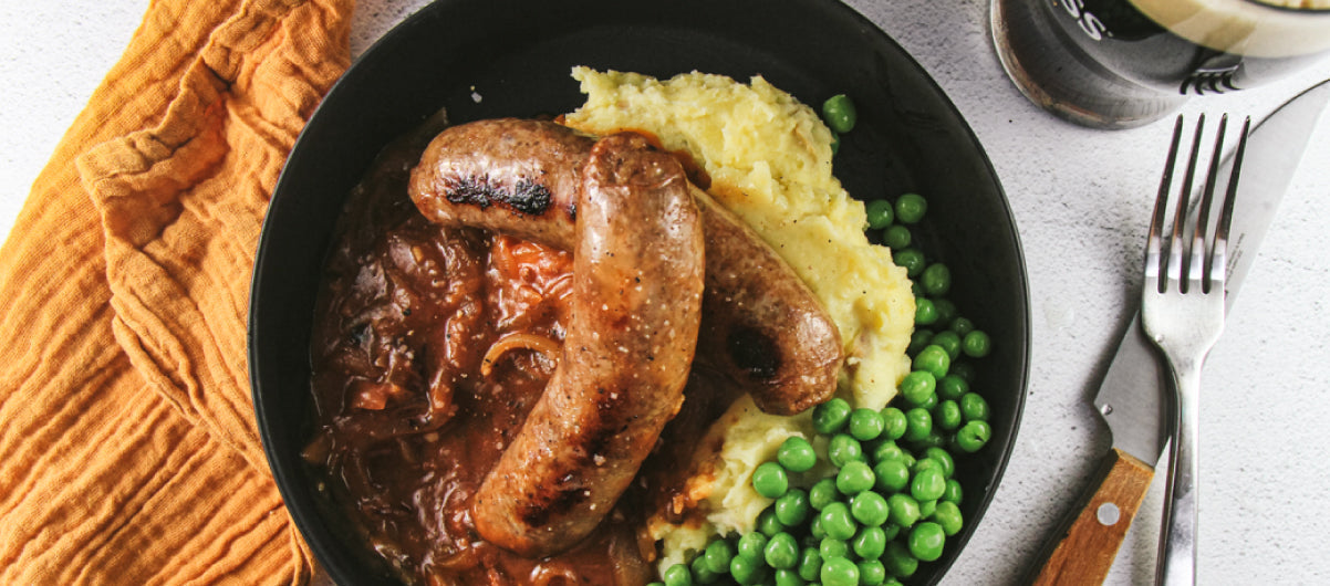 Bangers and Mash with Stout Gravy