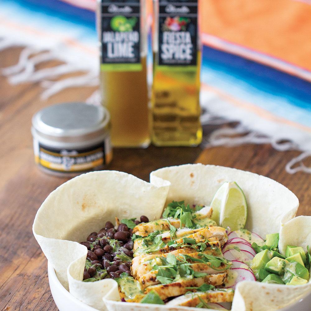 CHICKEN TACO BOWL WITH CREAMY DRESSING