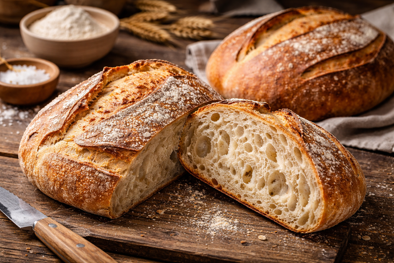 fresh sourdough bread on a wooden board