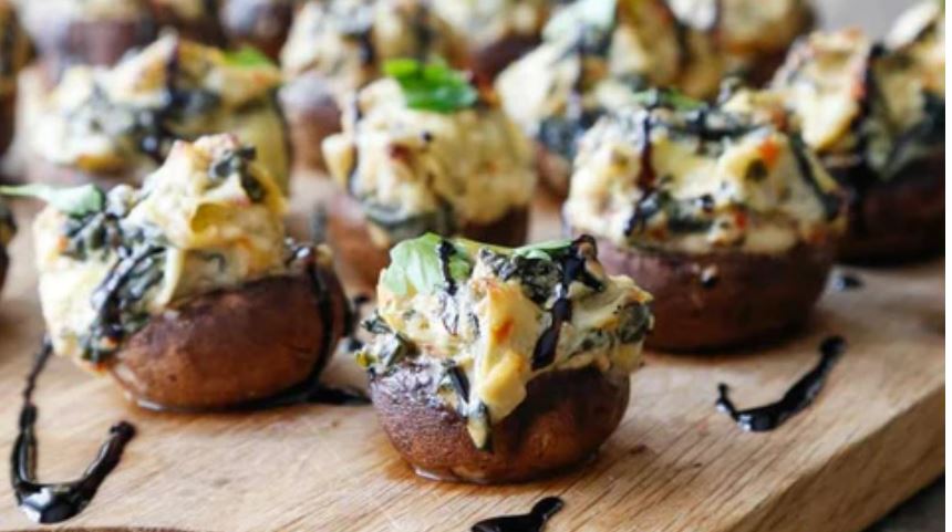 Spinach & Artichoke Stuffed Mushroom Bites