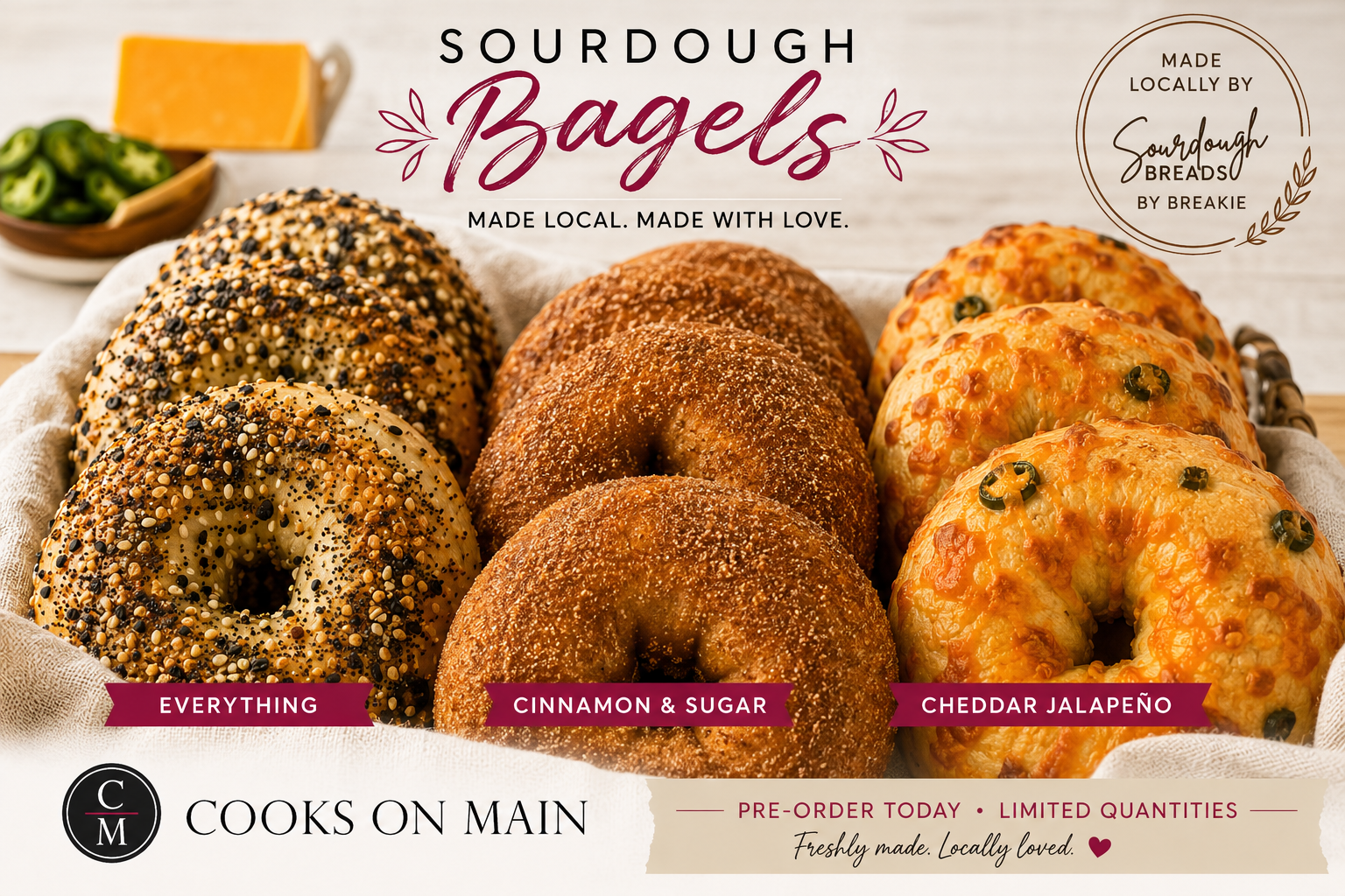 Sourdough Bagels Set of 3 Pick up Friday August 15th: 10AM