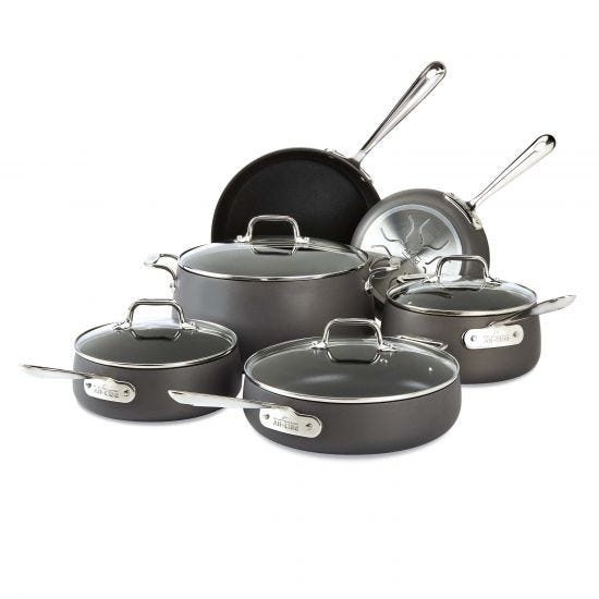 HA1 Hard Anodized Nonstick Cookware Set, 2 piece Fry Pan & Saute Pan with  lid Set, 10 inch & 4 quart