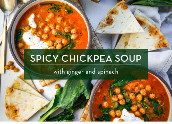 Spicy Chickpea Soup with Ginger and Spinach
