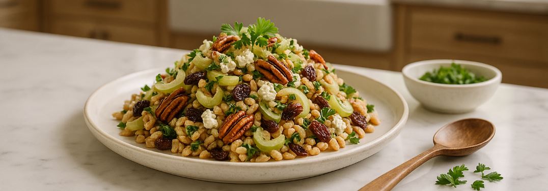 Celery, Fennel, & Farro Salad with Pecans, Raisins, & Gorgonzola