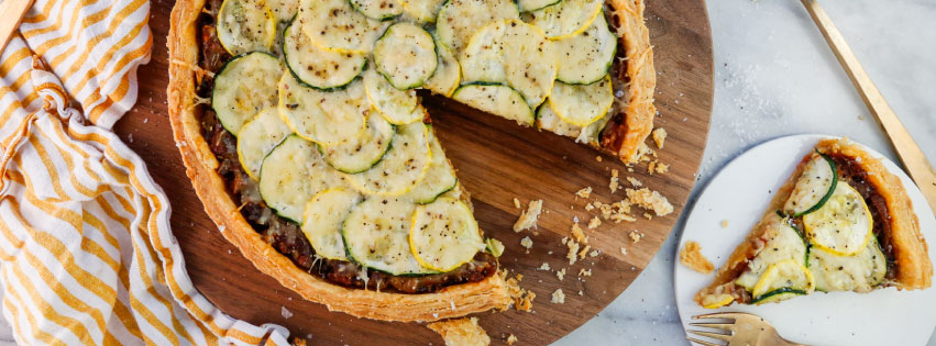 Summer Squash and Tomato Tart with Caramelized Onions and Gruyere Cheese