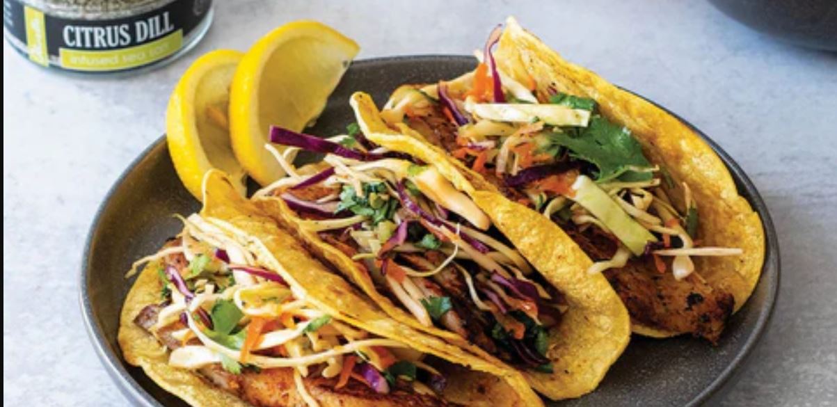 Lemon & Chili Fish Tacos with Cucumber Slaw
