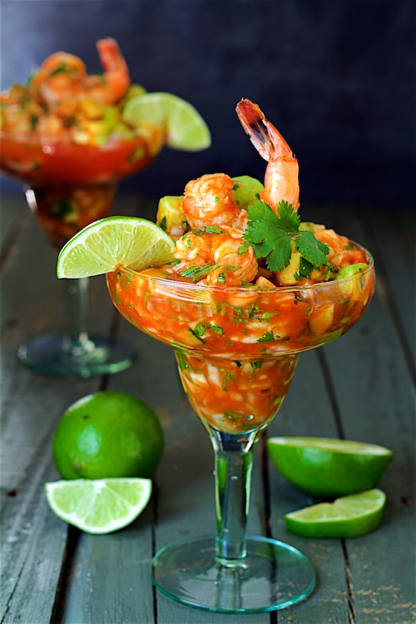 MEXICAN SHRIMP COCKTAIL MINI MARTINI with C/M TRAIL DUST SEASONING