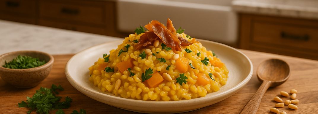 Saffron and Butternut Squash Risotto with Crispy Prosciutto