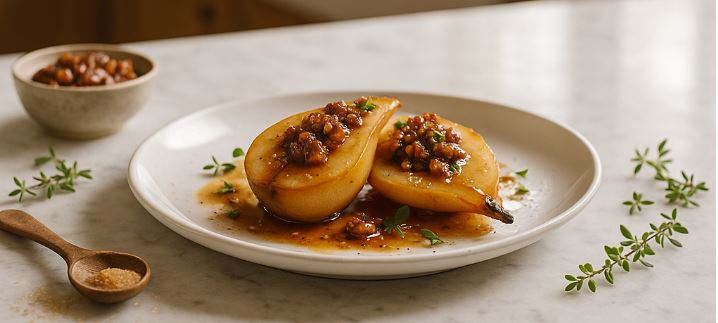 Maple Pecan Poached Pears