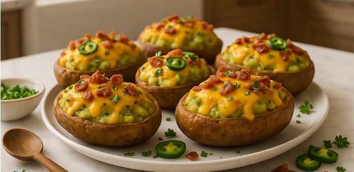 Twice Baked Cheddar Avocado Potatoes