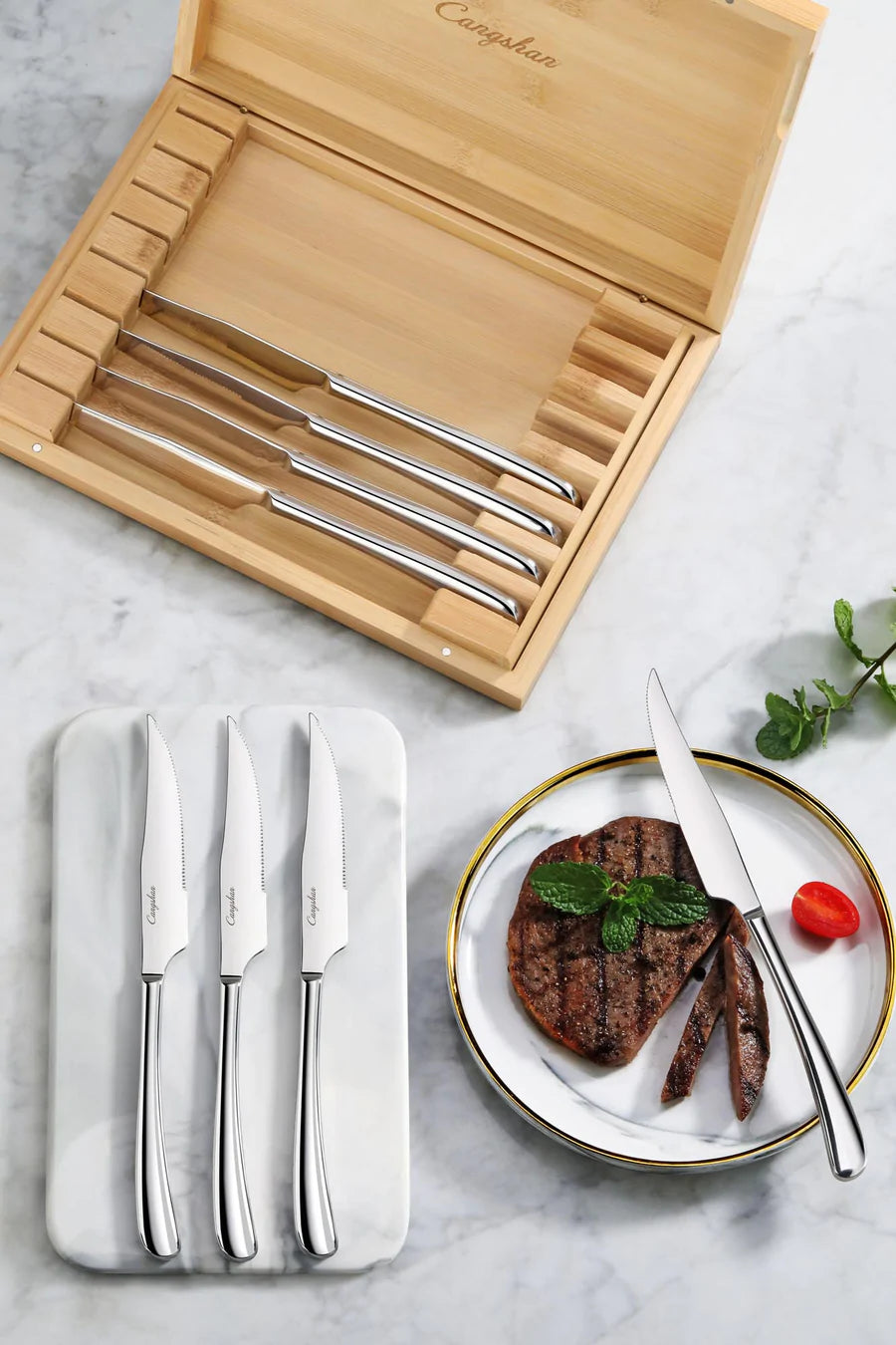8 Pc Stainless Steak In Bamboo